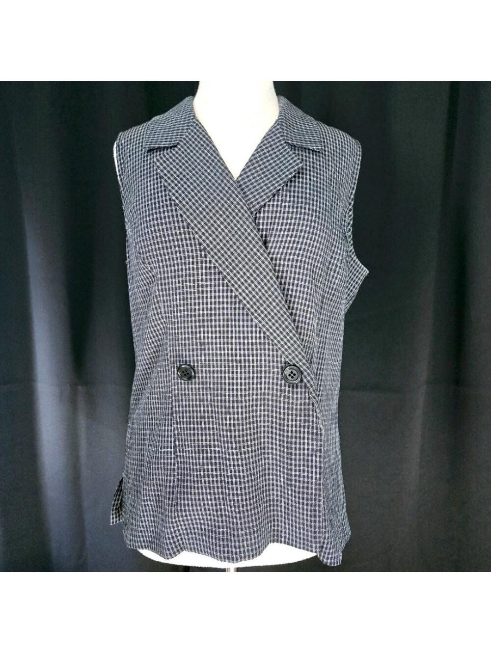 Sag Harbor Y2K Black White Striped Women's Vest / Sleeveless Top Size 14